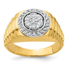 IBGoodman 14k Two-tone Men's Polished Satin and Ribbed Round 1/2 Carat BB Quality Diamond Cluster Ring