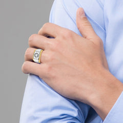 IBGoodman 14k Two-tone Men's Polished Satin and Ribbed Round 1/2 Carat BB Quality Diamond Cluster Ring