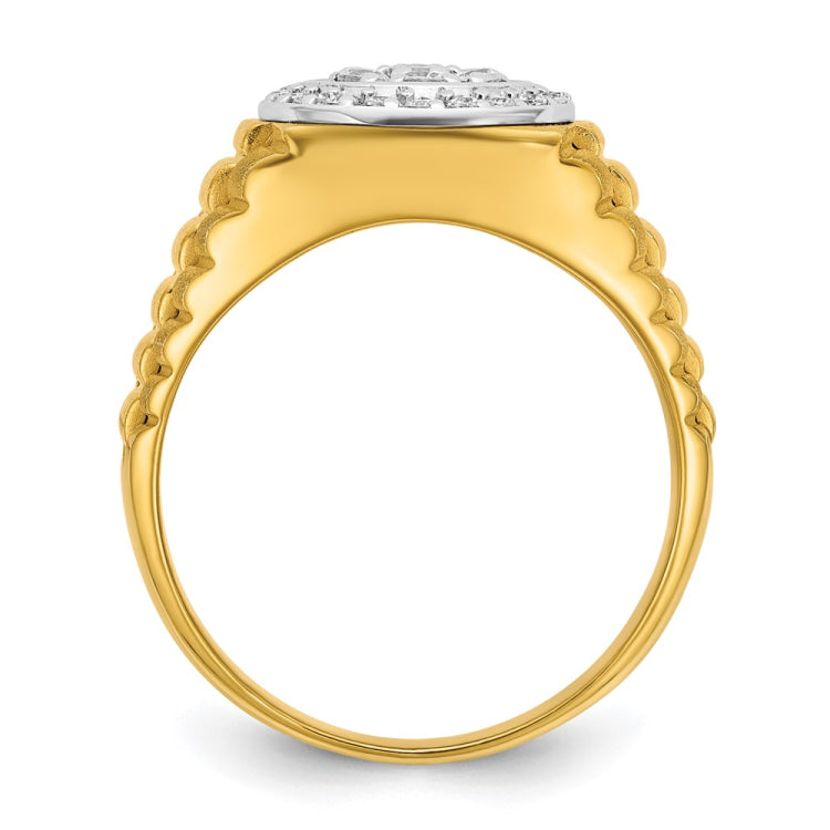 IBGoodman 14k Two-tone Men's Polished Satin and Ribbed Round 1/2 Carat BB Quality Diamond Cluster Ring