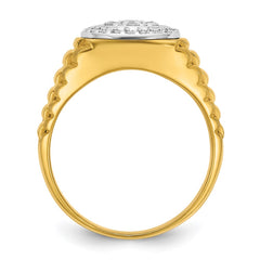 IBGoodman 14k Two-tone Men's Polished Satin and Ribbed Round 1/2 Carat BB Quality Diamond Cluster Ring