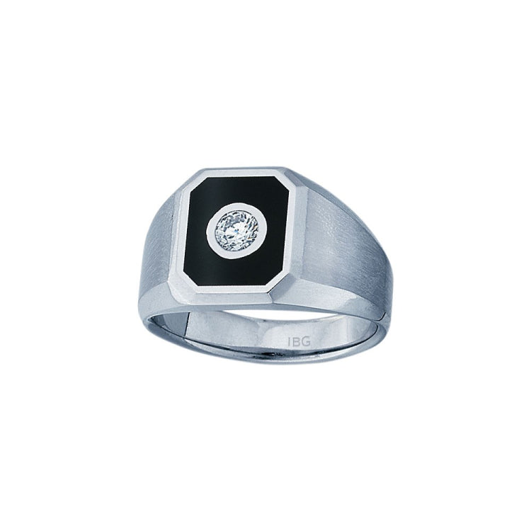 Men's White Gold Black Enamel .10ct Diamond Solitaire Ring Mounting