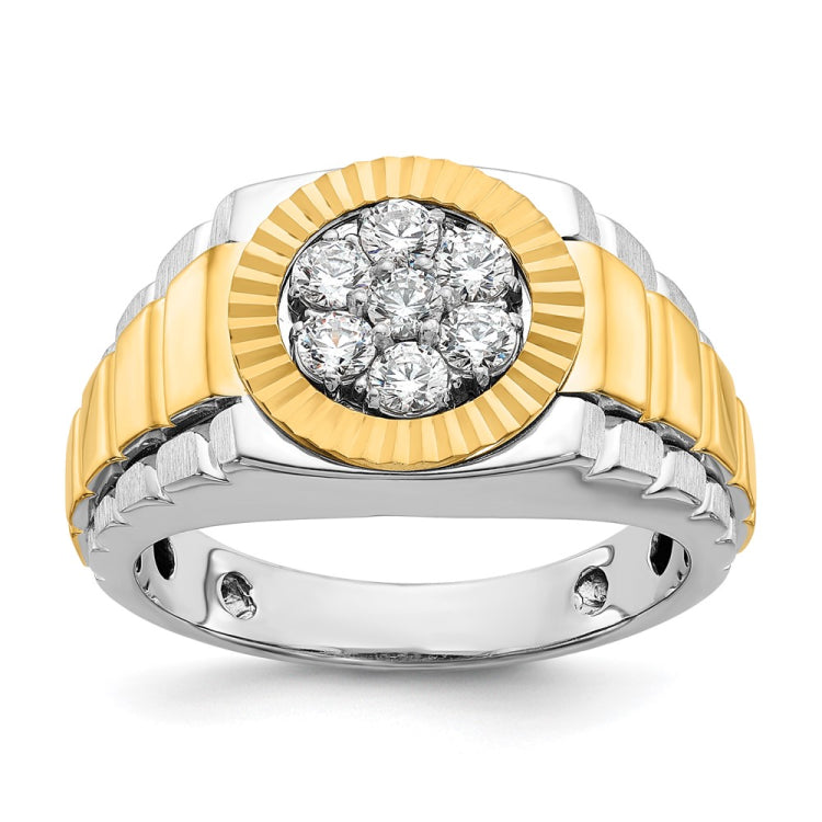 IBGoodman 14k Two-tone Men's Polished Satin and Diamond-cut Round Cluster Ring Mounting