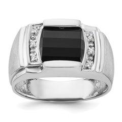Men's YG Onyx and Diamond Accent Ring with Soft Satin Finish Mounting