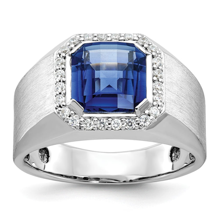 18k White Gold IBGoodman Men's Cr. Sapphire and Lab Grown VS/SI+ G+ Dia Com