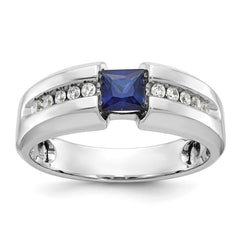 Men's WG Princess cut Created Sapphire and Accent Ring Mounting
