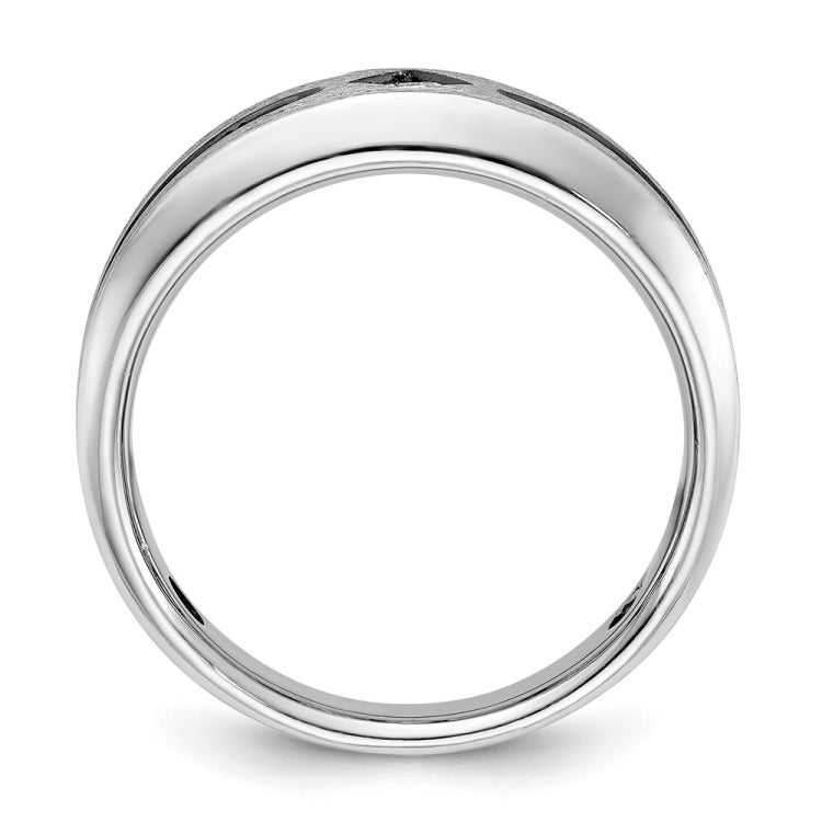 IBGoodman 10k White Gold Men's Polished Satin and Grooved Square Stone Center Ring Mounting