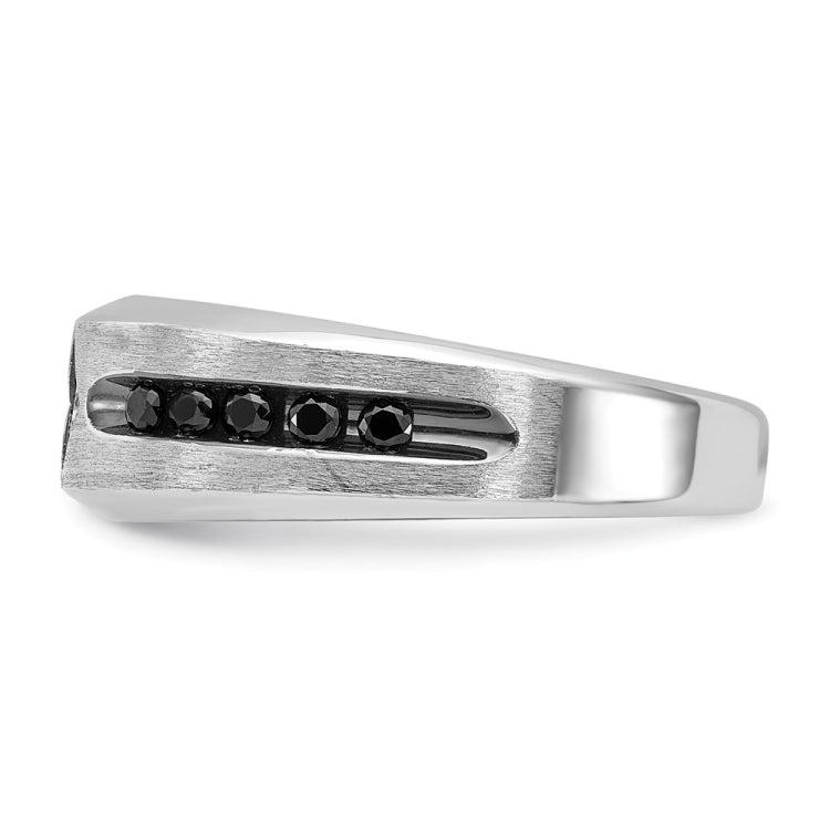 IBGoodman 10k White Gold Men's Polished Satin and Grooved Square Stone Center Ring Mounting