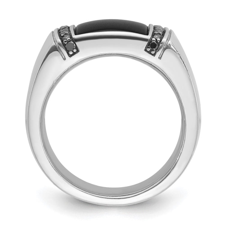 IB Goodman 14k White Gold Mens Rectangle Onyx and 1/4 carat Black Diamond Complete Ring