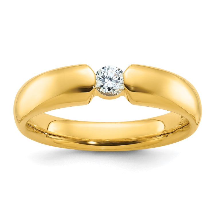 Men's YG Solitaire Wedding Band with Bright Polish Finish Mounting