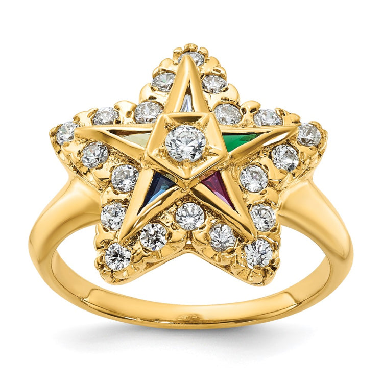 IBGoodman 10k Women's Polished Multi-color CZ and AA Quality Diamond Eastern Star Masonic Ring