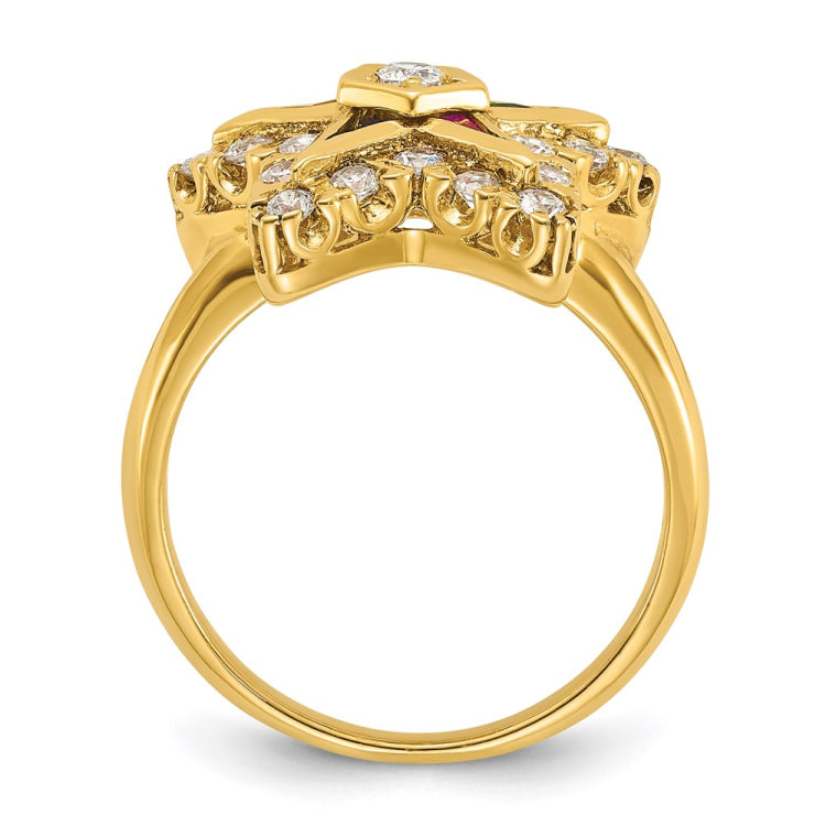 IBGoodman 10k Women's Polished Multi-color CZ and AA Quality Diamond Eastern Star Masonic Ring