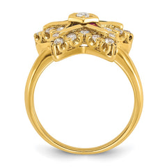 IBGoodman 10k Women's Polished Multi-color CZ and AA Quality Diamond Eastern Star Masonic Ring