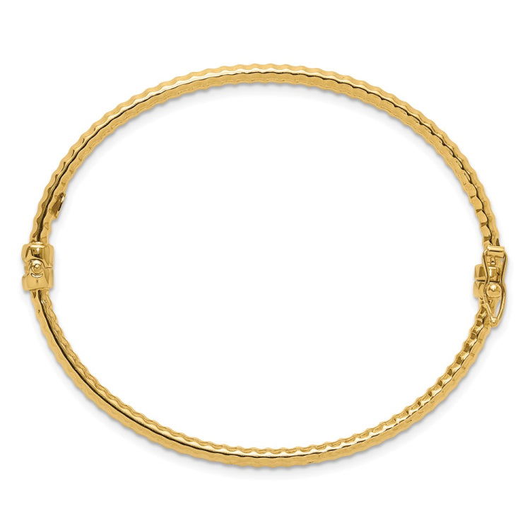 14K Polished and Textured 3.00mm Hinged Oval Bangle Bracelet