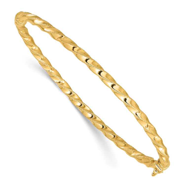 14K Polished Twisted 3.20mm Hinged Oval Bangle Bracelet