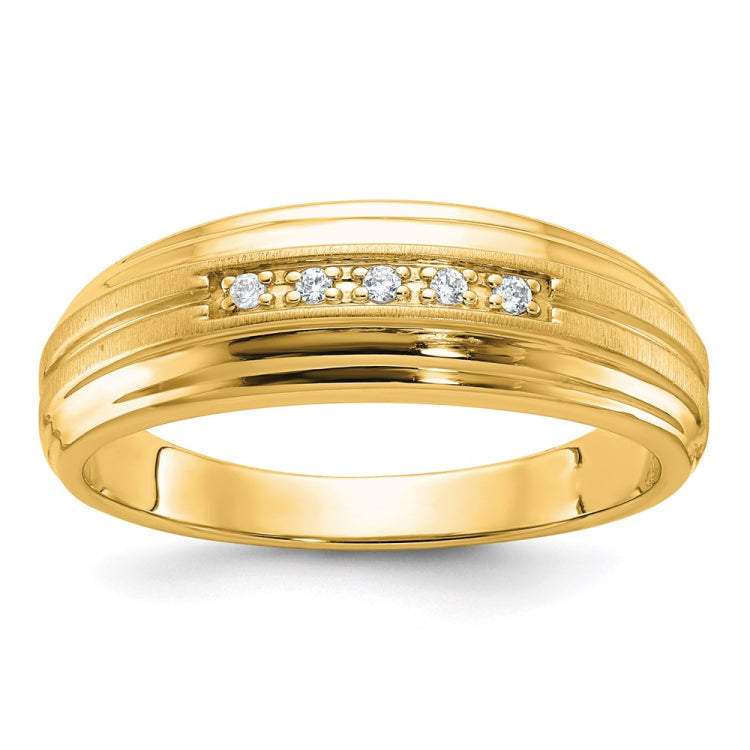 IBGoodman 10k Men's Polished Satin and Grooved 5-Stone 1/20 Carat BB Quality Diamond Ring