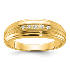 IBGoodman 10k Men's Polished Satin and Grooved 5-Stone 1/20 Carat BB Quality Diamond Ring