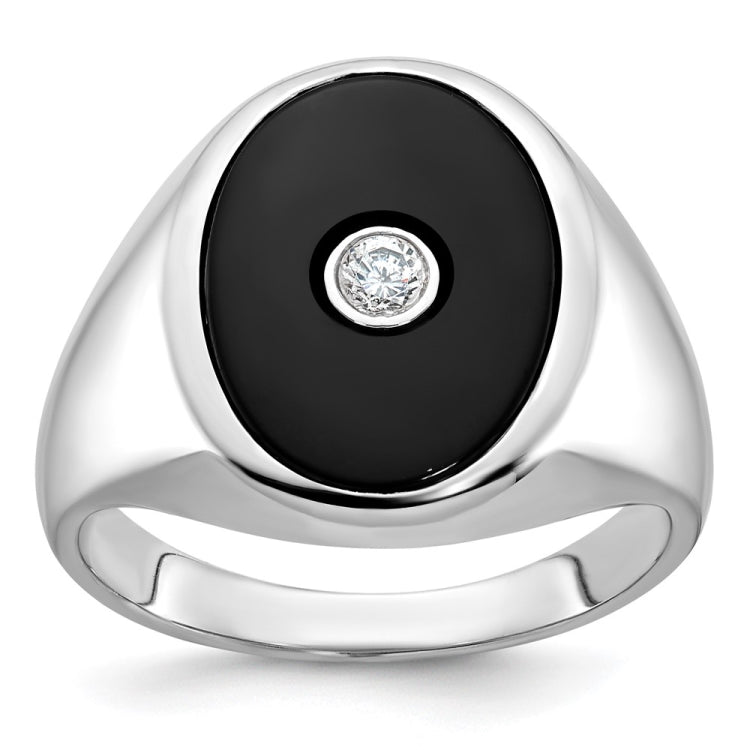 Men's SS Onyx and Diamond Ring with All Bright Finish