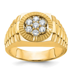 IBGoodman 14k Men's Polished Satin and Textured 1/2 Carat BB Quality Diamond Cluster Ring