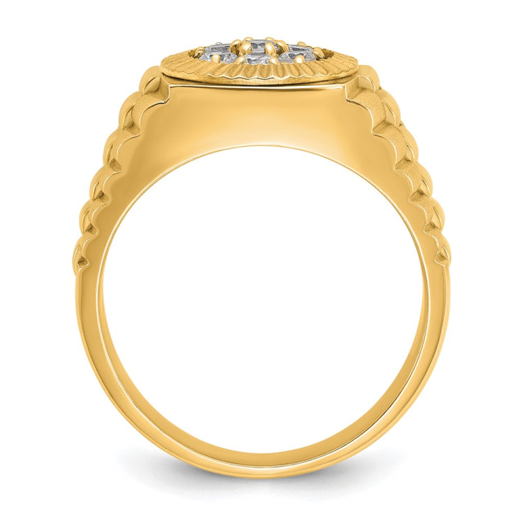 IBGoodman 14k Men's Polished Satin and Textured 1/2 Carat BB Quality Diamond Cluster Ring