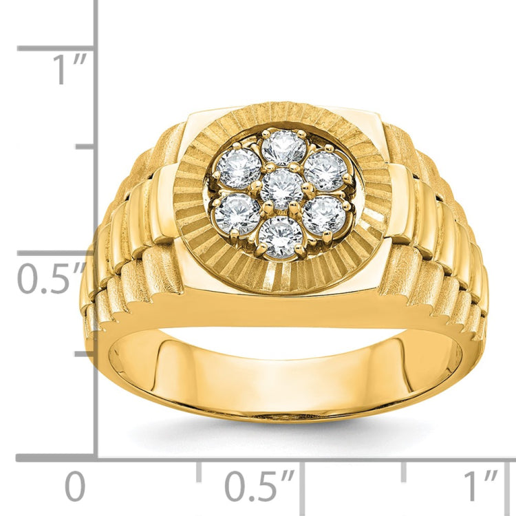IBGoodman 14k Men's Polished Satin and Textured 1/2 Carat BB Quality Diamond Cluster Ring