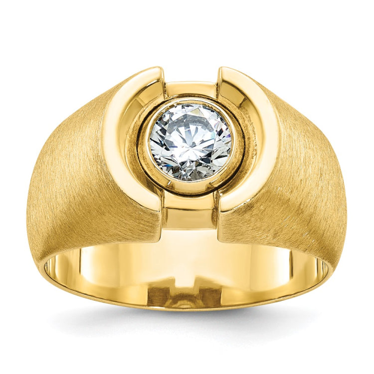 Men's YG Solitaire Ring for 1ct Center with Satin Finish Accent Mounting