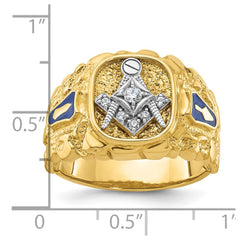 10K Polished and Textured with White Rhodium Blue Enamel Diamond Masonic Ma