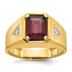 Men's YG Garnet and Diamond Ring with Satin Finish Accent Mounting