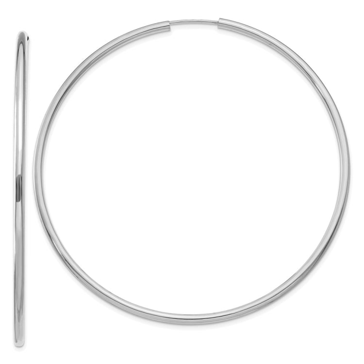 14k White Gold 2x65mm Polished Round Endless Tube Hoop Earrings