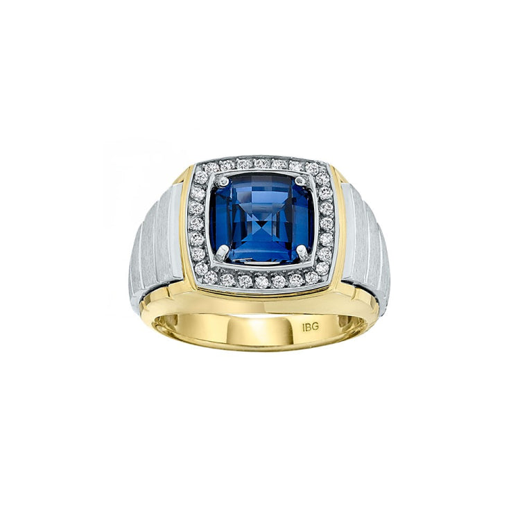 Men's Two-tone 1/4ct tw Lab Grown VS/SI+ G+ Dia and Created Checkerboard Ru