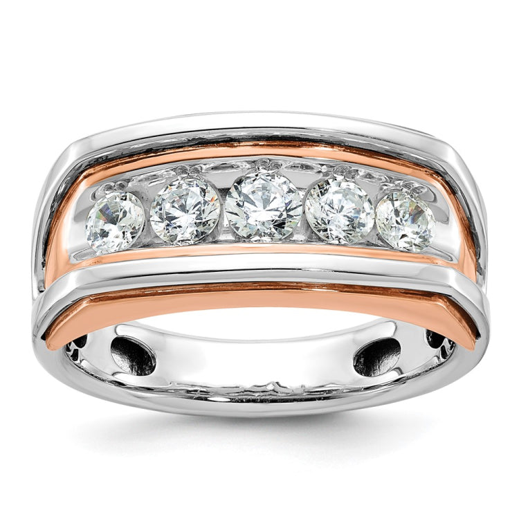 Men's White/Rose Gold Wedding Band with All Bright Finish Mounting
