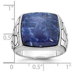 Men's White Gold Sodalite Ring with Black Oxidized Finish Mounting