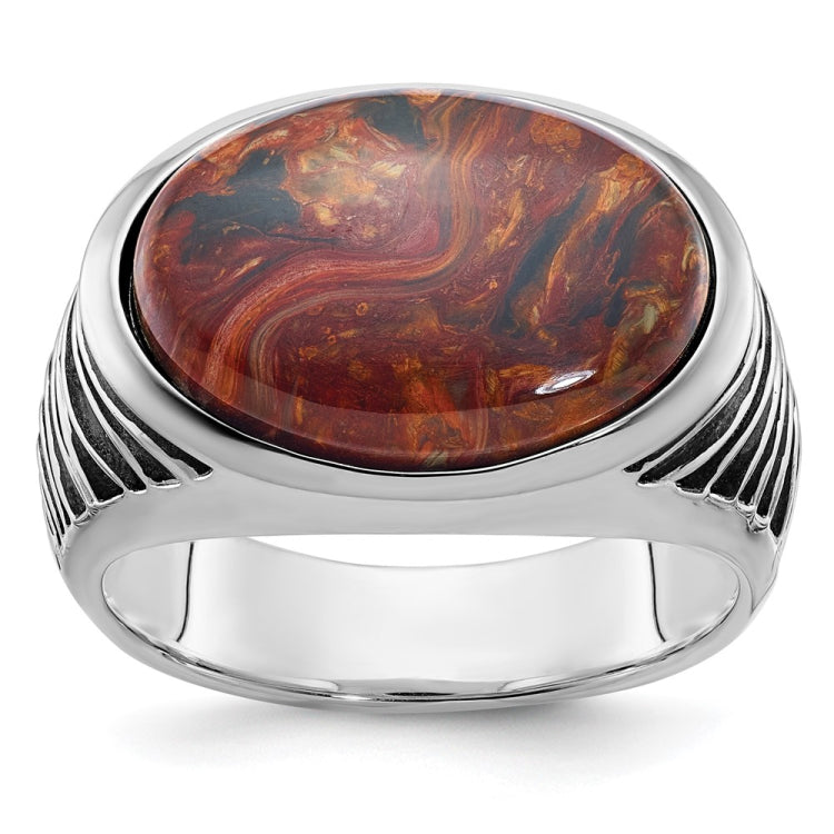 Men's White Gold Pietersite Ring with Black Oxidized Finish Mounting