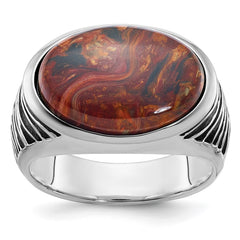 Men's White Gold Pietersite Ring with Black Oxidized Finish Mounting