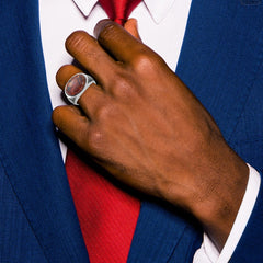 Men's White Gold Pietersite Ring with Black Oxidized Finish Mounting