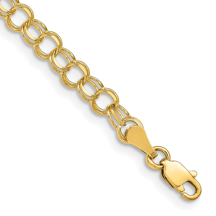 14k 4mm Solid Double Link 7 inch Charm Bracelet