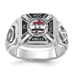 IBGoodman Sterling Silver Men's Polished and Textured with Multi-color Enamel Knights Templar Masonic Ring