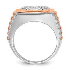 IBGoodman 14k White and Rose Gold Men's Polished Satin and Diamond-cut Round 2 Carat AA Quality Diamond Cluster Ring