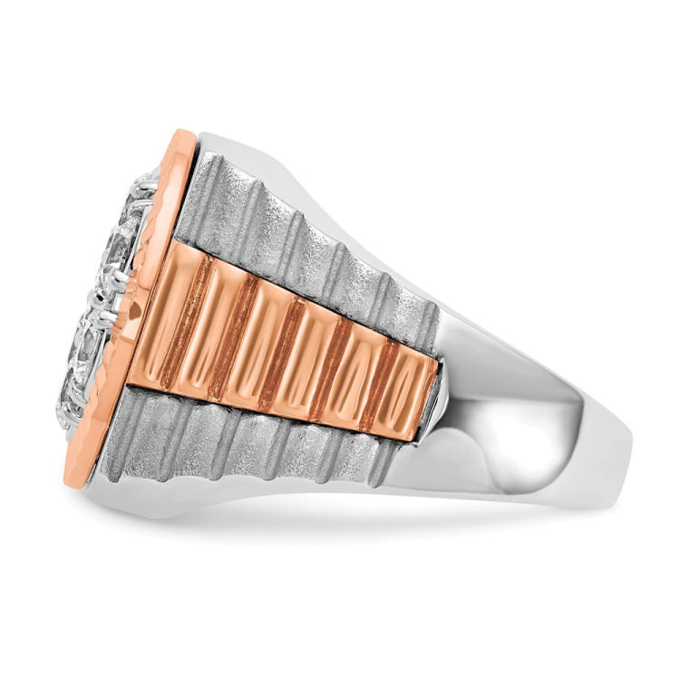 IBGoodman 14k White and Rose Gold Men's Polished Satin and Diamond-cut Round 2 Carat AA Quality Diamond Cluster Ring