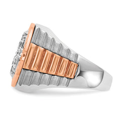 IBGoodman 14k White and Rose Gold Men's Polished Satin and Diamond-cut Round 2 Carat AA Quality Diamond Cluster Ring