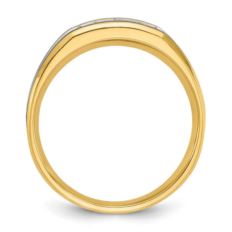 IBGoodman 14k Two-tone with Black Rhodium Men's Polished Satin and Grooved 5-Stone 1/4 Carat BB Quality Diamond Ring