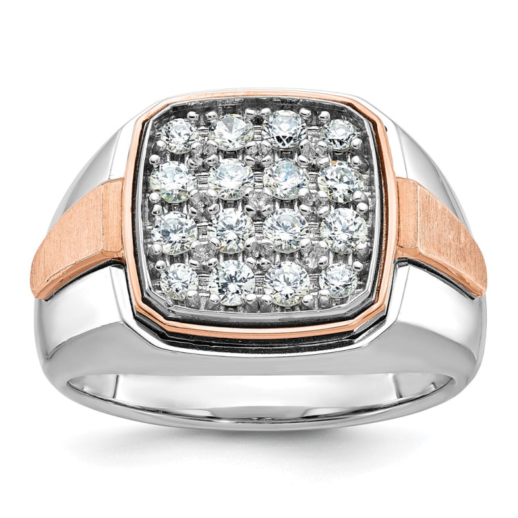 IBGoodman 10k White and Rose Gold Men's Polished and Satin 1 Carat A Quality Diamond Cluster Ring