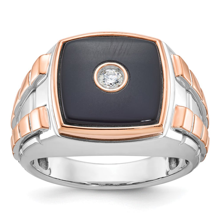 Men's White/Rose Gold Onyx and .10ct Diamond Solitaire Ring Mounting