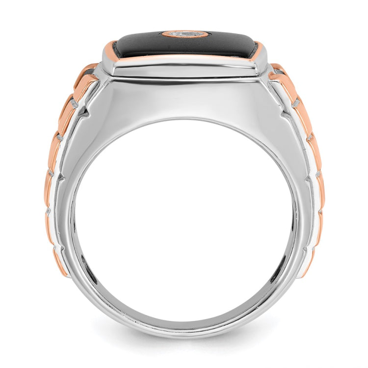 Men's Two-tone .10ct Diamond and Onyx Ring with All Bright Finish