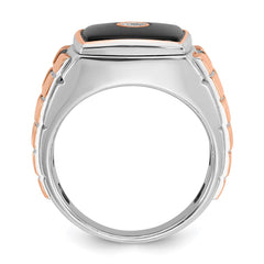 Men's Two-tone .10ct Diamond and Onyx Ring with All Bright Finish