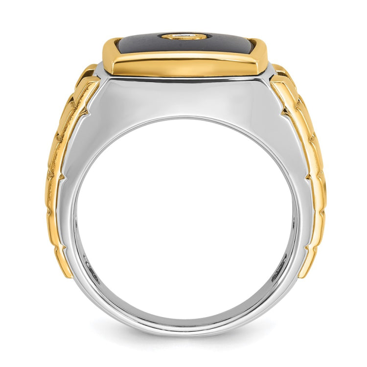 Men's Two-tone .10ct Diamond and Onyx Ring with All Bright Finish Mounting