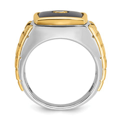 Men's Two-tone .10ct Diamond and Onyx Ring with All Bright Finish Mounting