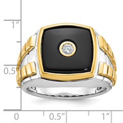 Men's Two-tone .10ct Diamond and Onyx Ring with All Bright Finish Mounting