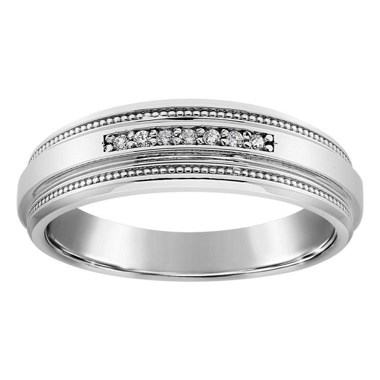 14kw Men's White Gold Diamond Band with Millgrain .07ct TDW