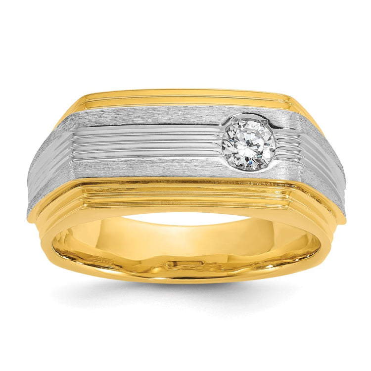 Men's Yellow Gold 1/4ct Diamond Solitaire Ring W/Soft Satin Finish Mounting
