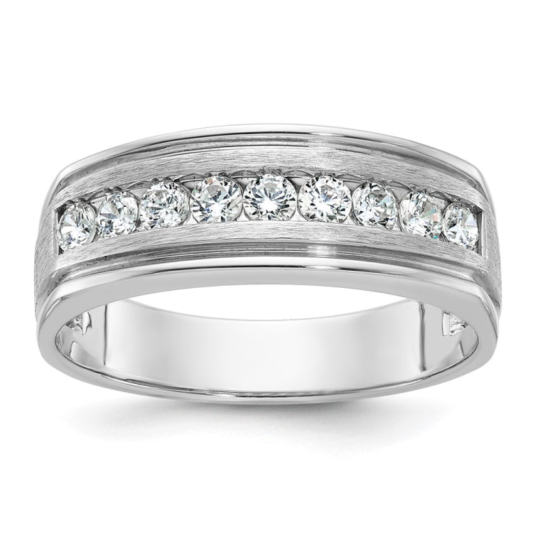 IBGoodman 14k White Gold Men's Polished Brushed and Grooved 9-Stone 1/2 Carat A Quality Diamond Ring